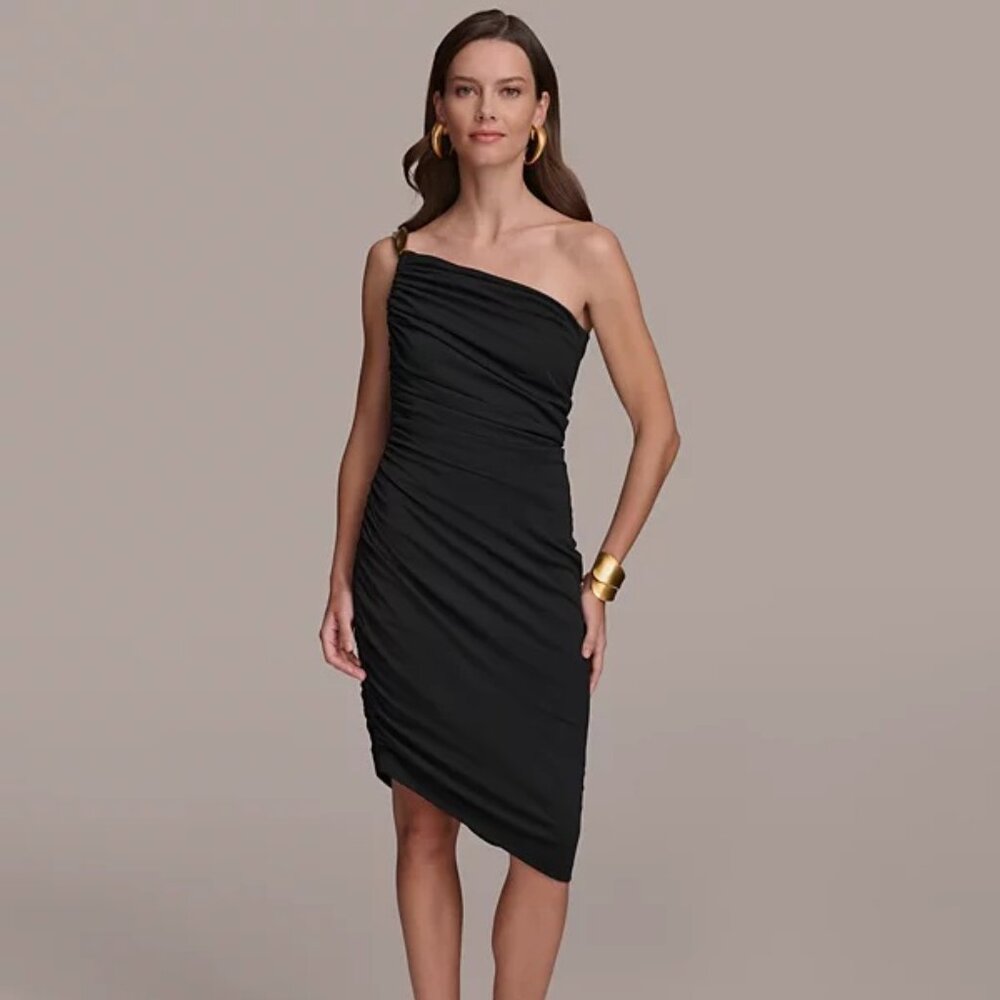 Donna Karan Women's Ruched Midi Dress Black Size 16